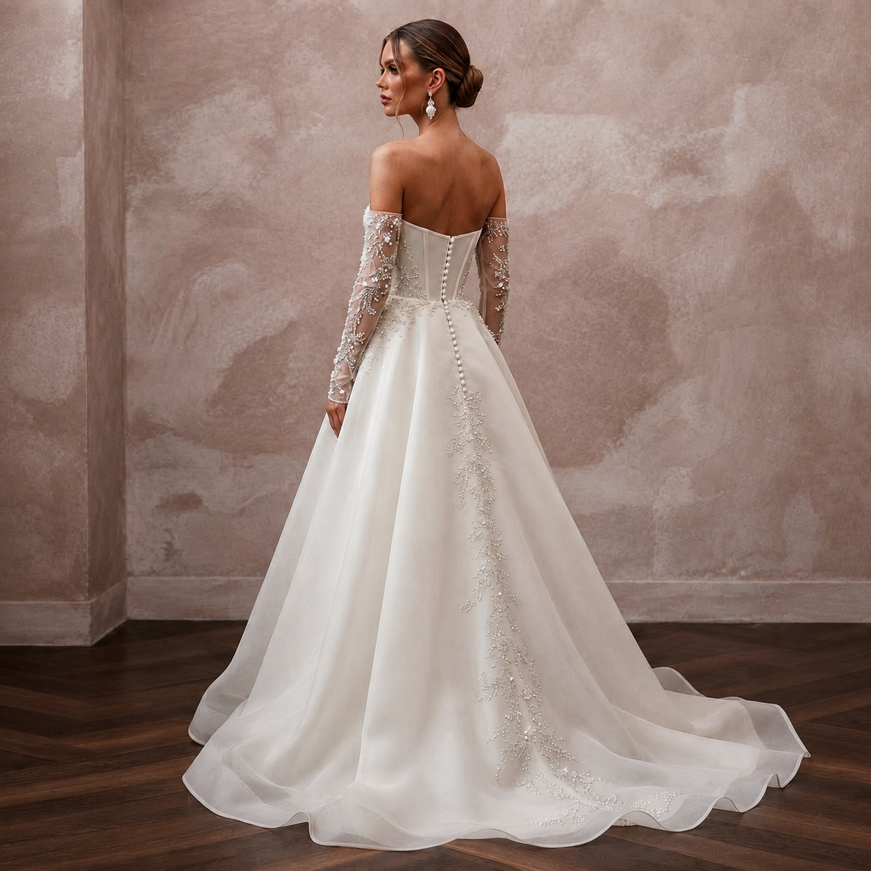 Timeless Wedding Dresses with Pearl Embroidered Sleeves Secondary image