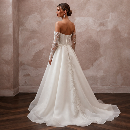 Timeless Wedding Dresses with Pearl Embroidered Sleeves