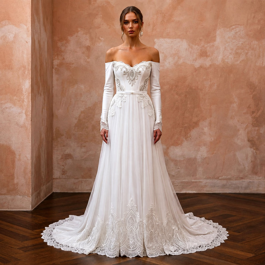 Timeless Wedding Dresses with Silk and Lace Elegance - Apparel & Accessories > Clothing > Wedding & Bridal Party Dresses > Wedding Dresses - Mignonette Bridal