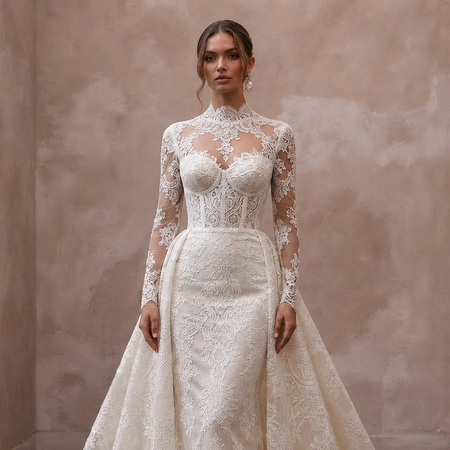 Traditional Lace Bridal Gown with Detachable Train