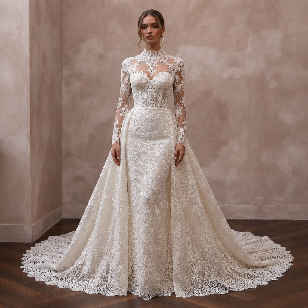 Traditional Lace Bridal Gown with Detachable Train