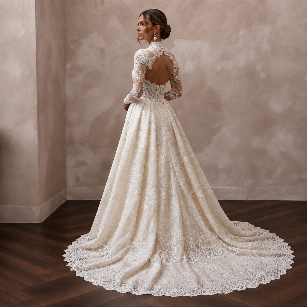 Traditional Lace Bridal Gown with Detachable Train