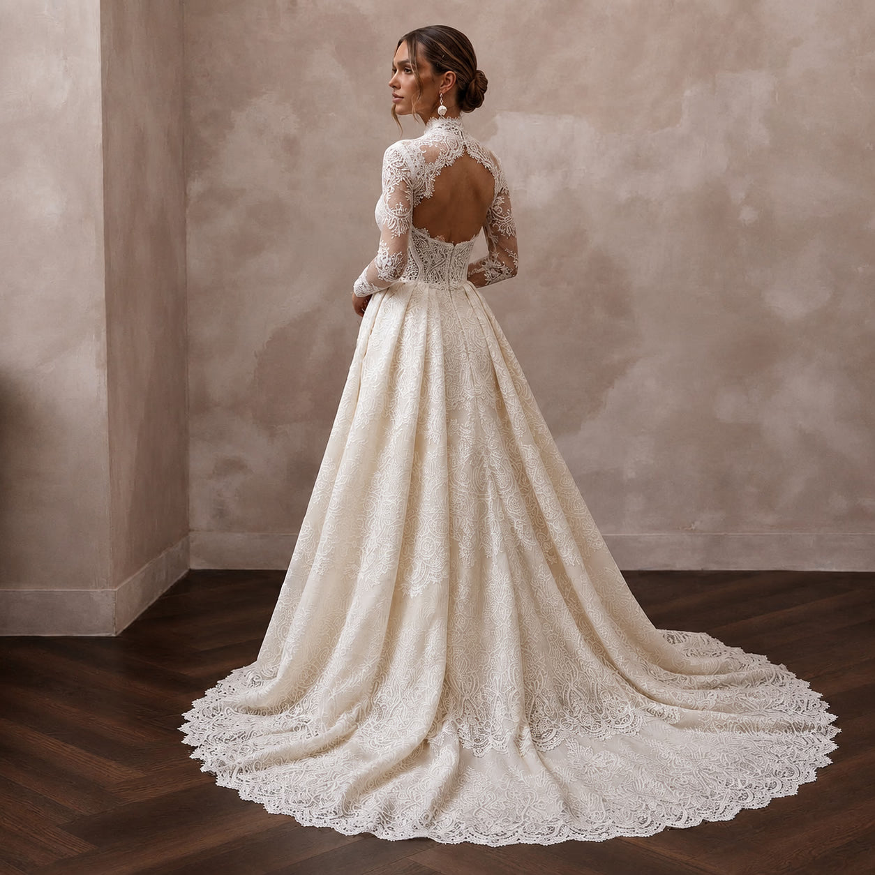 Traditional Lace Bridal Gown with Detachable Train