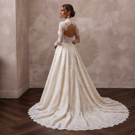Traditional Lace Bridal Gown with Detachable Train