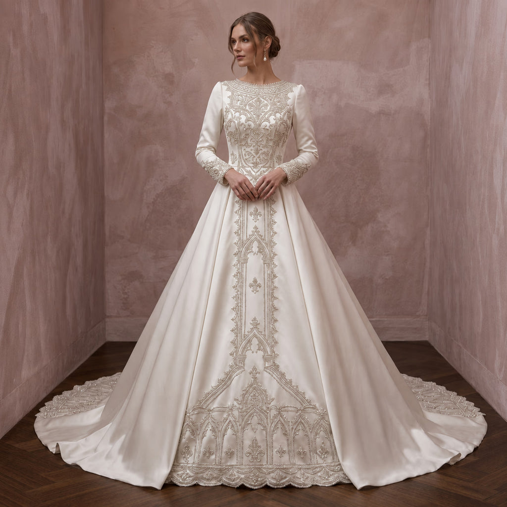 Traditional Satin Wedding Dress for a Cathedral Ceremony