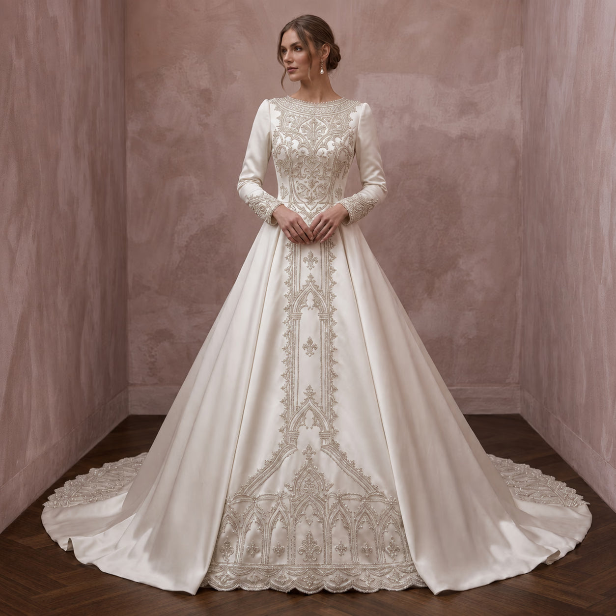 Traditional Satin Wedding Dress for a Cathedral Ceremony