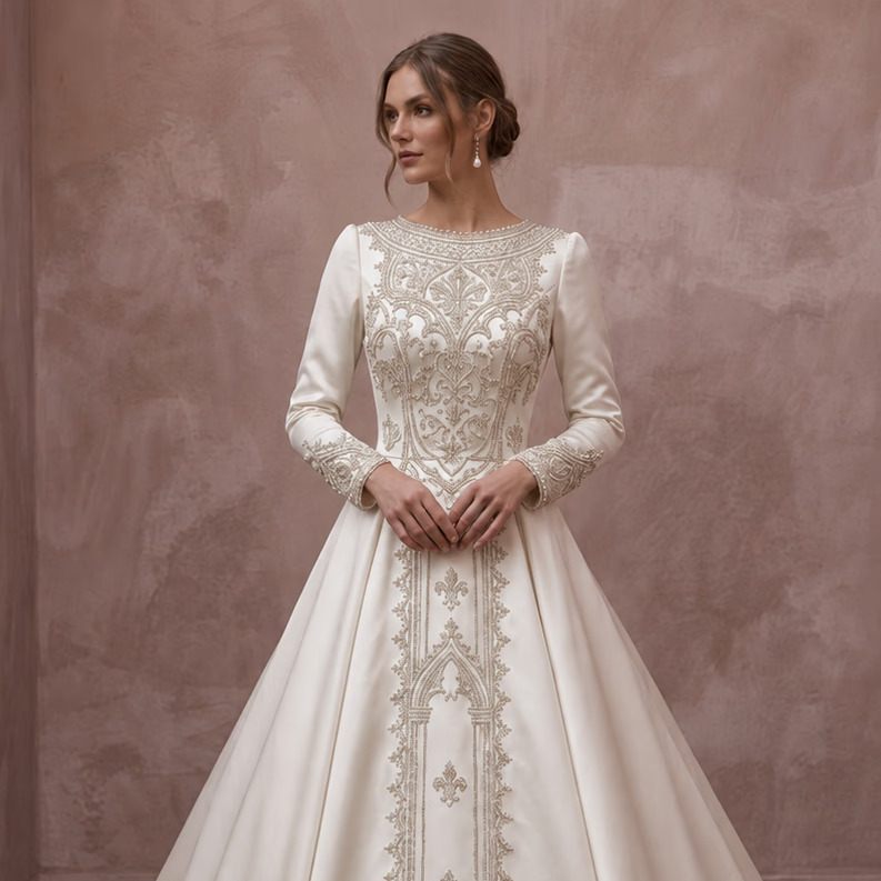 Traditional Satin Wedding Dress for a Cathedral Ceremony