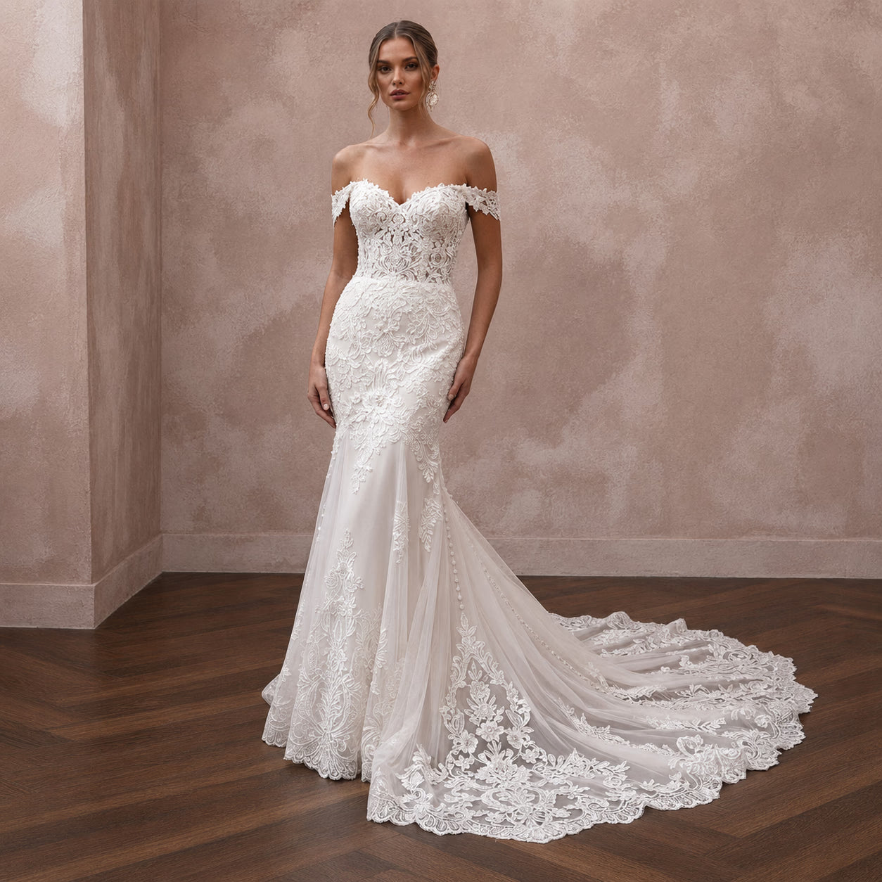 Trumpet Lace Wedding Dresses with Elegant Trains - Apparel & Accessories > Clothing > Wedding & Bridal Party Dresses > Wedding Dresses - Mignonette