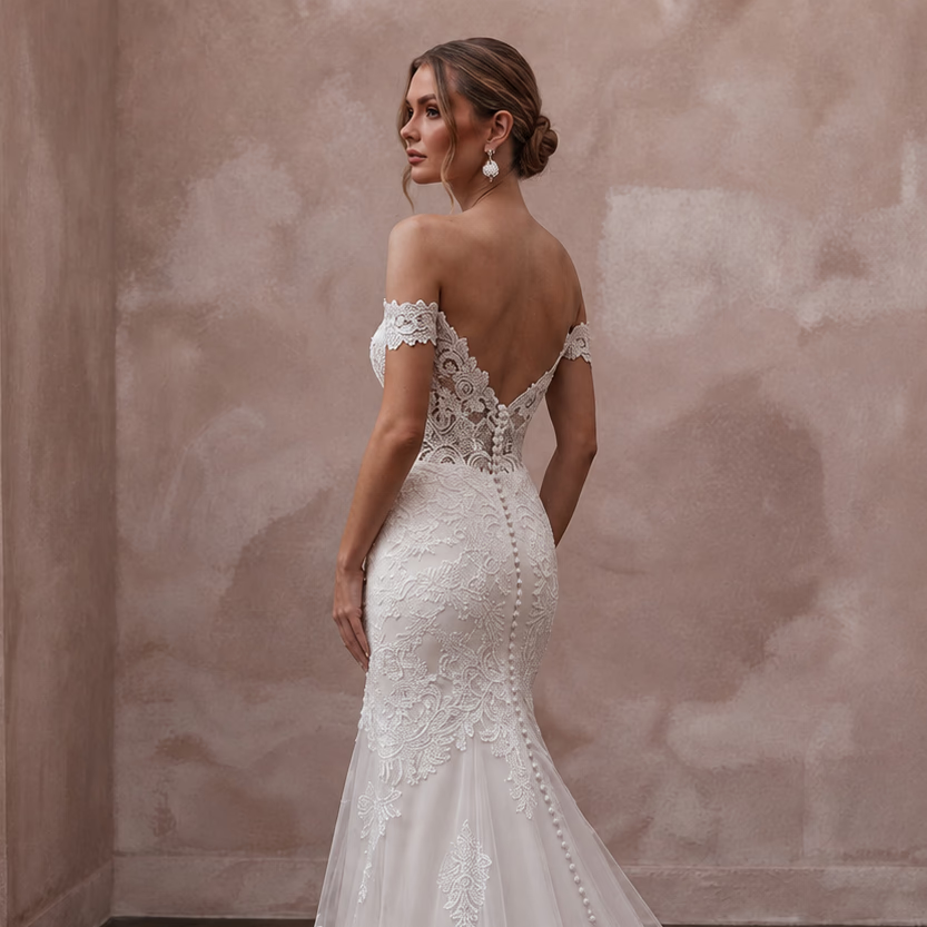 Trumpet Lace Wedding Dresses with Elegant Trains - Apparel & Accessories > Clothing > Wedding & Bridal Party Dresses > Wedding Dresses - Mignonette