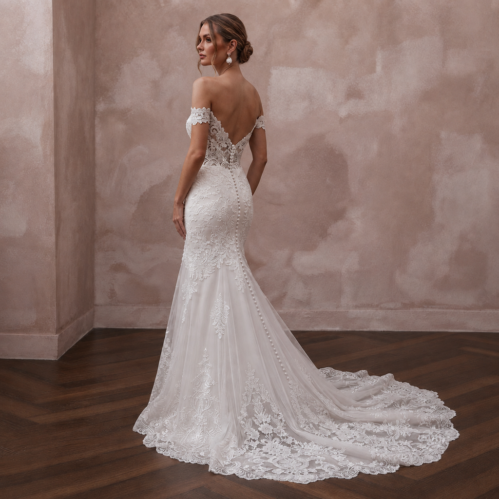 Trumpet Lace Wedding Dresses with Elegant Trains