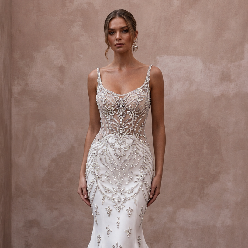 Trumpet Wedding Dresses with Crystal Embellishments