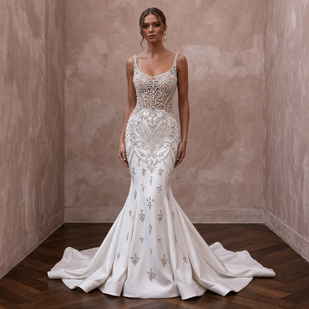 Trumpet Wedding Dresses with Crystal Embellishments - Apparel & Accessories > Clothing > Wedding & Bridal Party Dresses > Wedding Dresses - Mignonette Bridal