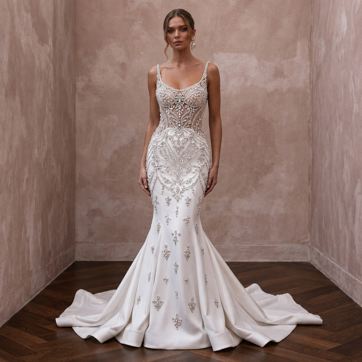 Trumpet Wedding Dresses with Crystal Embellishments - Apparel & Accessories > Clothing > Wedding & Bridal Party Dresses > Wedding Dresses - Mignonette Bridal