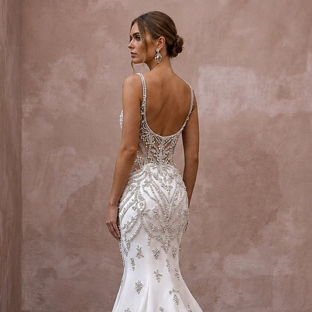 Trumpet Wedding Dresses with Crystal Embellishments - Apparel & Accessories > Clothing > Wedding & Bridal Party Dresses > Wedding Dresses - Mignonette Bridal