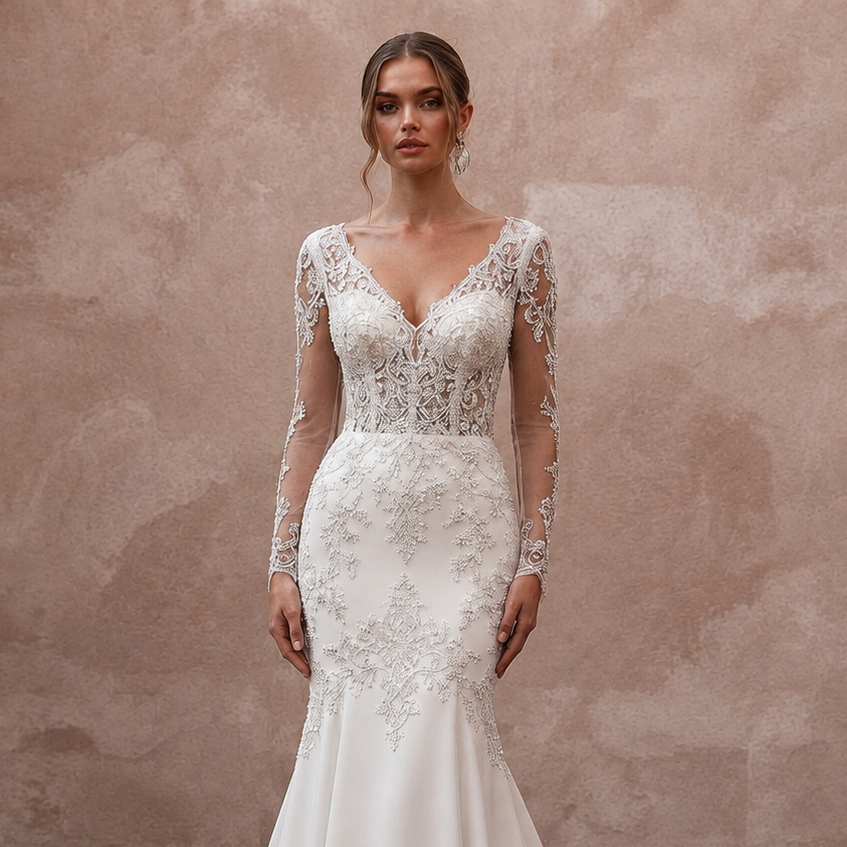 Trumpet Wedding Dresses with Crystal Lace Appliqués
