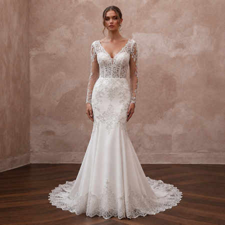 Trumpet Wedding Dresses with Crystal Lace Appliqués