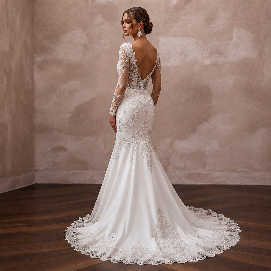 Trumpet Wedding Dresses with Crystal Lace Appliqués - Apparel & Accessories > Clothing > Wedding & Bridal Party Dresses > Wedding Dresses - Mignonette Bridal