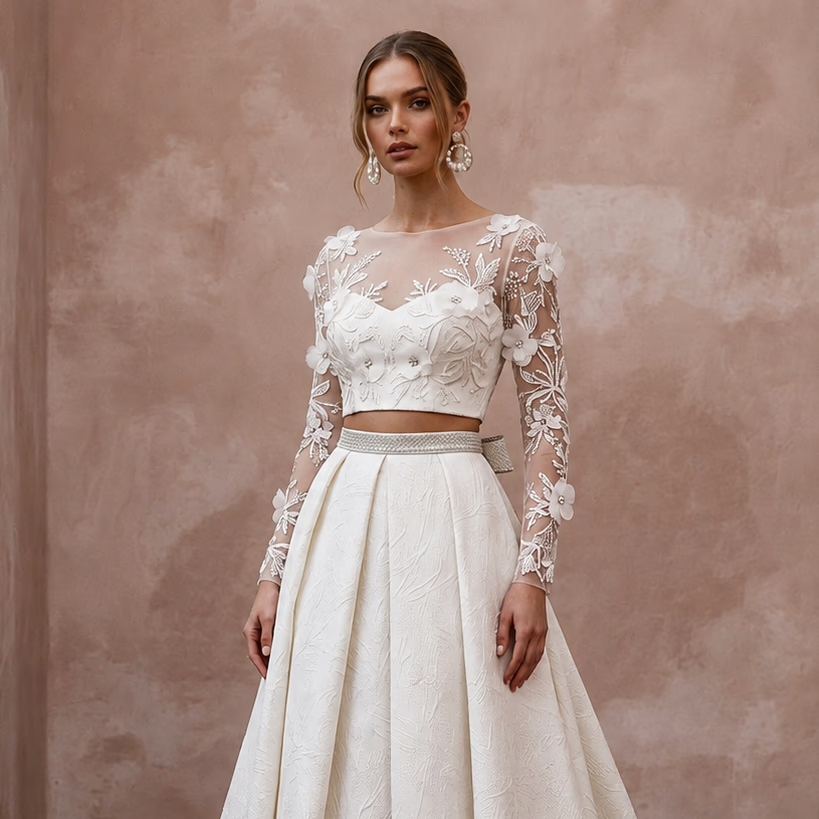Two - Piece Wedding Dresses with Fashion - Forward Appeal - Apparel & Accessories > Clothing > Wedding & Bridal Party Dresses > Wedding Dresses - Mignonette