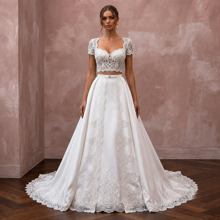 Two-Piece Wedding Dresses with Satin and Lace Combinations