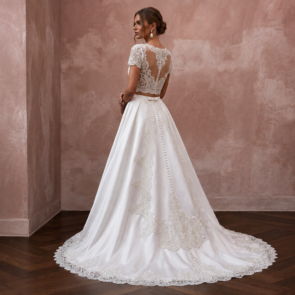 Two-Piece Wedding Dresses with Satin and Lace Combinations