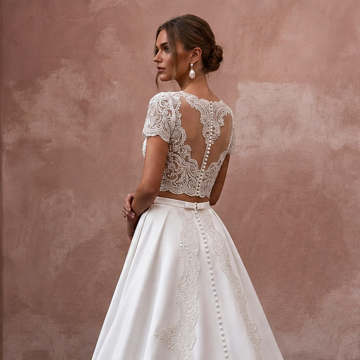 Two - Piece Wedding Dresses with Satin and Lace Combinations - Apparel & Accessories > Clothing > Wedding & Bridal Party Dresses > Wedding Dresses - Mignonette Bridal