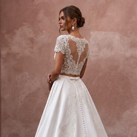 Two - Piece Wedding Dresses with Satin and Lace Combinations - Apparel & Accessories > Clothing > Wedding & Bridal Party Dresses > Wedding Dresses - Mignonette Bridal