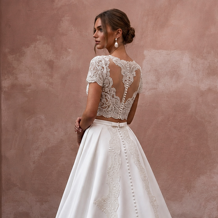 Two-Piece Wedding Dresses with Satin and Lace Combinations