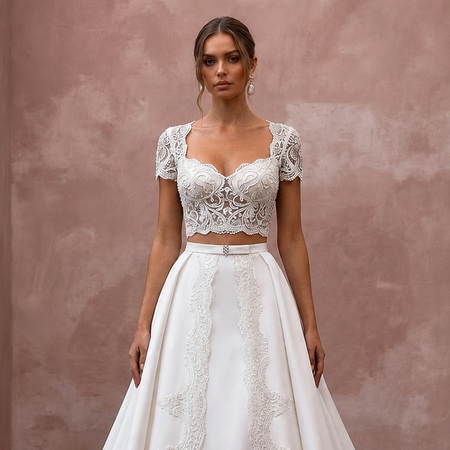 Two-Piece Wedding Dresses with Satin and Lace Combinations