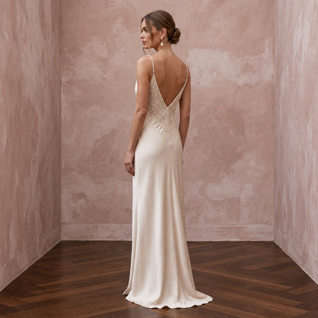 Understated Champagne Sandwashed Silk Slip Wedding Dress for Vow Renewal