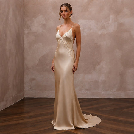 Understated Champagne Sandwashed Silk Slip for Vow Renewal - Apparel & Accessories > Clothing > Wedding & Bridal Party Dresses > Wedding Dresses - Mignonette Bridal