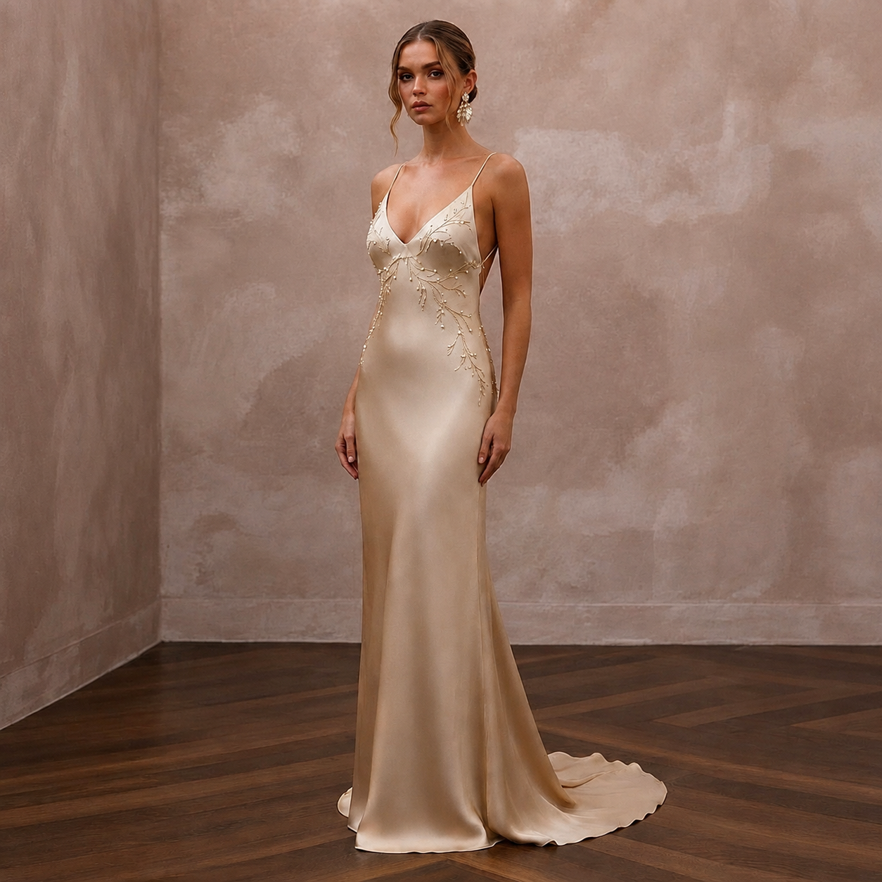 Understated Champagne Sandwashed Silk Slip for Vow Renewal