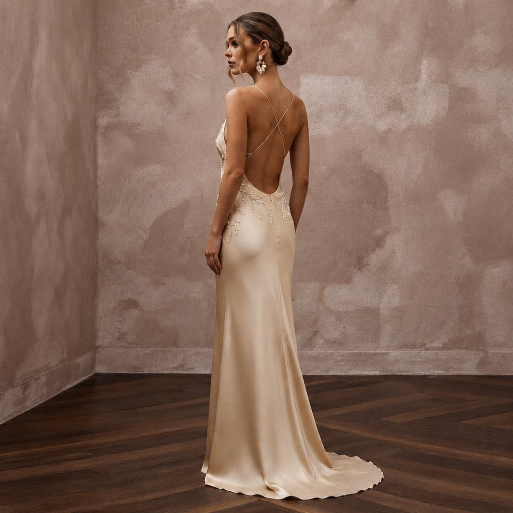 Understated Champagne Sandwashed Silk Slip for Vow Renewal - Apparel & Accessories > Clothing > Wedding & Bridal Party Dresses > Wedding Dresses - Mignonette Bridal
