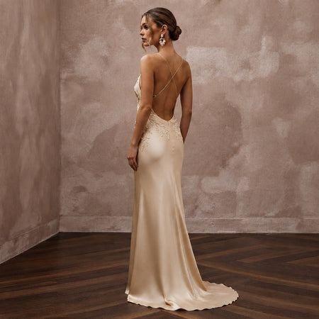 Understated Champagne Sandwashed Silk Slip for Vow Renewal - Apparel & Accessories > Clothing > Wedding & Bridal Party Dresses > Wedding Dresses - Mignonette Bridal