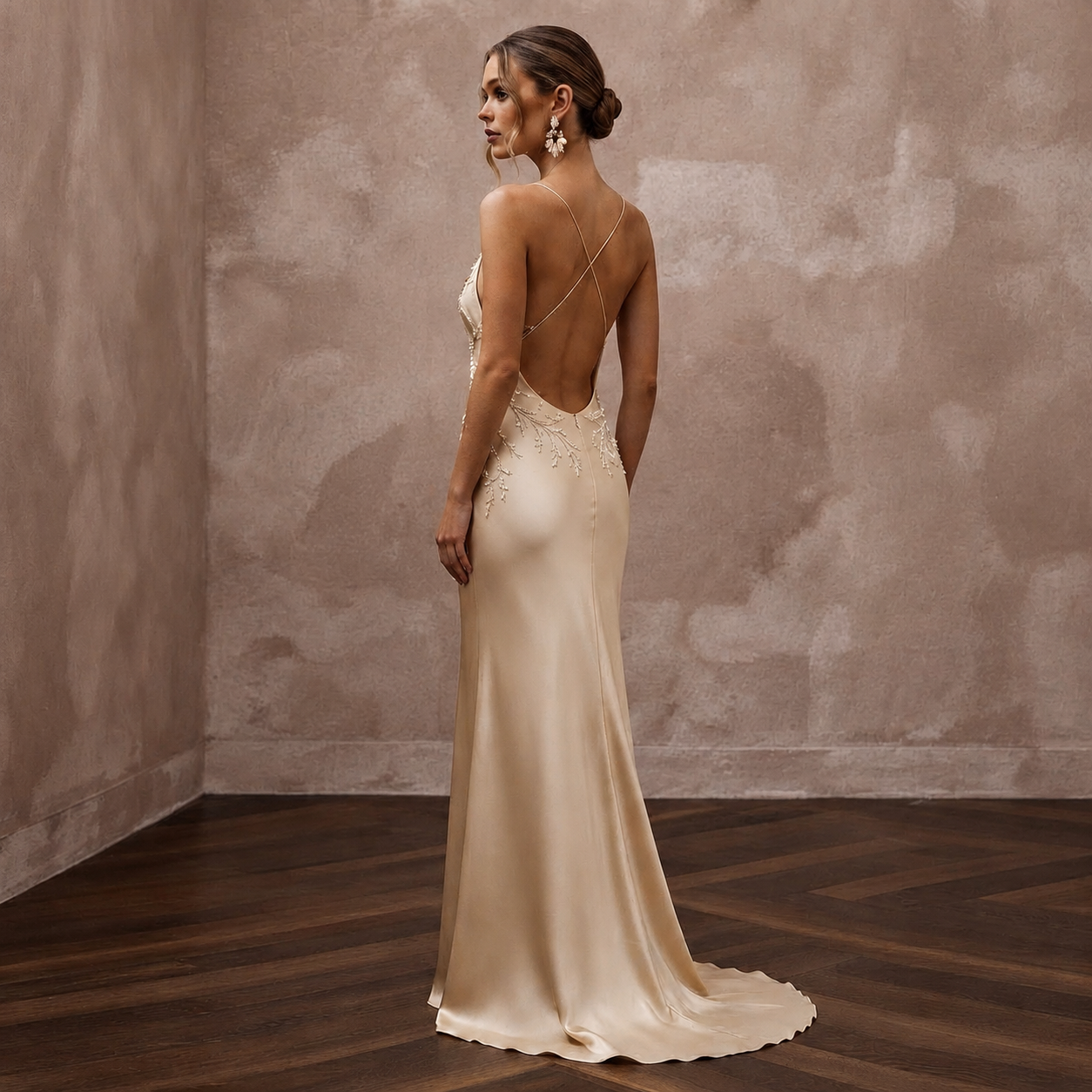 Understated Champagne Sandwashed Silk Slip for Vow Renewal