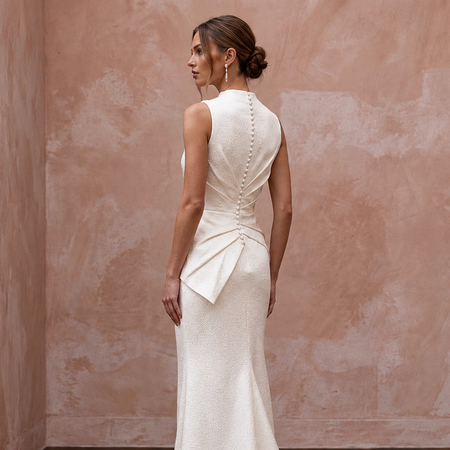 Understated Off-White Hammered Satin Column Bridal Gown for City Hall