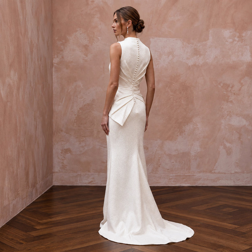 Understated Off-White Hammered Satin Column Bridal Gown for City Hall