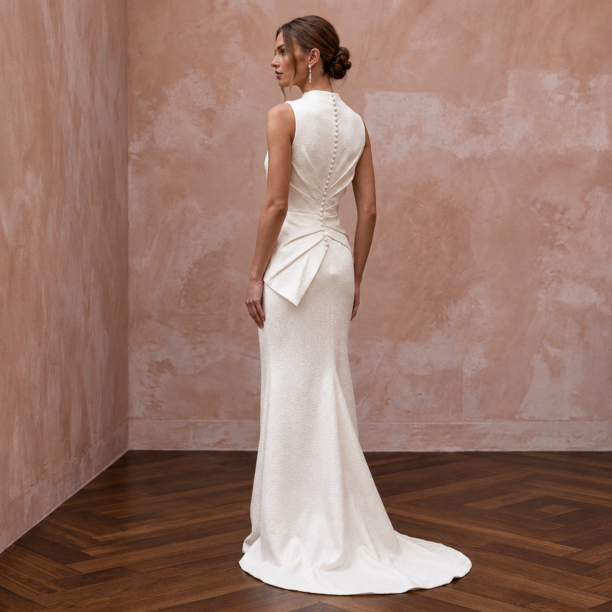 Understated Off-White Hammered Satin Column Bridal Gown for City Hall