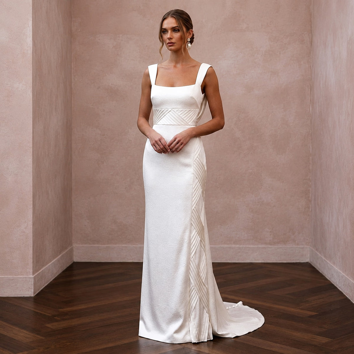 Understated Off - White Hammered Satin Column for City Hall - Apparel & Accessories > Clothing > Wedding & Bridal Party Dresses > Wedding Dresses - Mignonette Bridal Main image