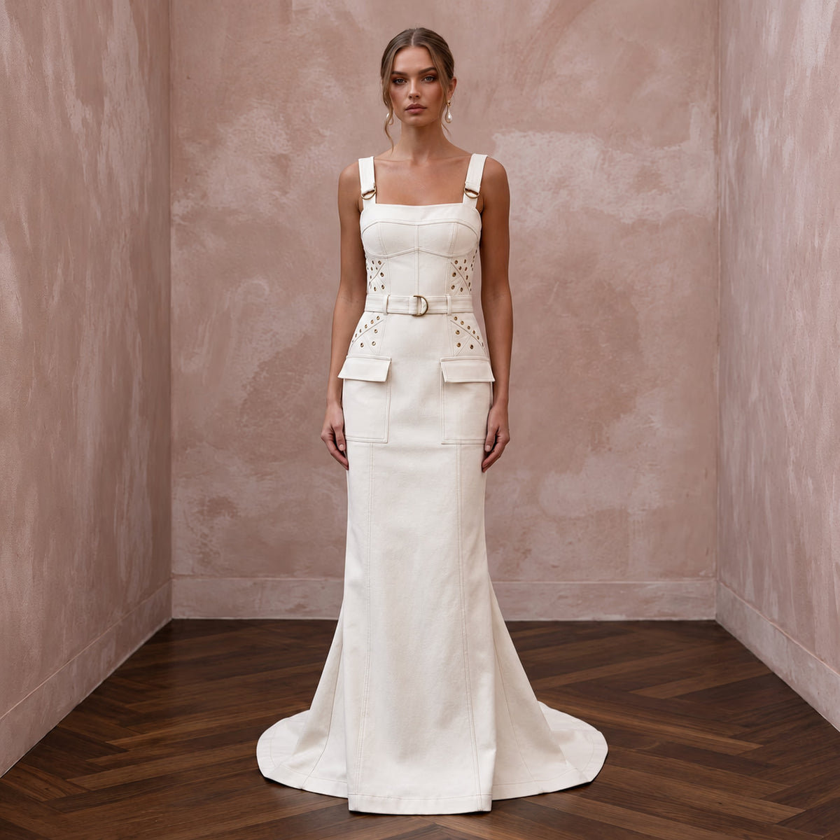 Utilitarian Off - White Cotton Canvas Utility Bridal Dress for Post - Wedding - Apparel & Accessories > Clothing > Wedding & Bridal Party Dresses > Wedding Dresses - Mignonette Bridal Main image