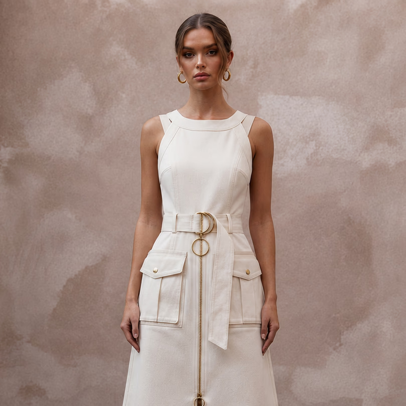 Utilitarian Off - White Cotton Canvas Utility Dress for Post - Wedding - Apparel & Accessories > Clothing > Wedding & Bridal Party Dresses > Wedding Dresses - Mignonette Bridal