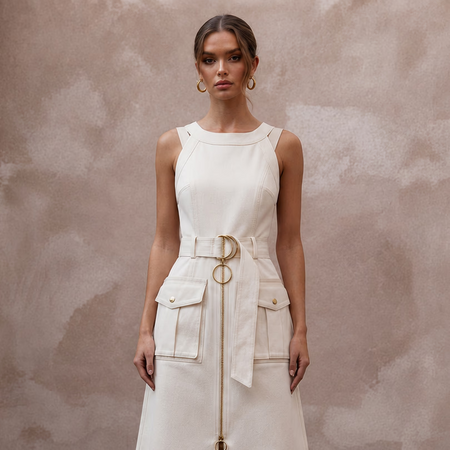 Utilitarian Off - White Cotton Canvas Utility Dress for Post - Wedding - Apparel & Accessories > Clothing > Wedding & Bridal Party Dresses > Wedding Dresses - Mignonette Bridal