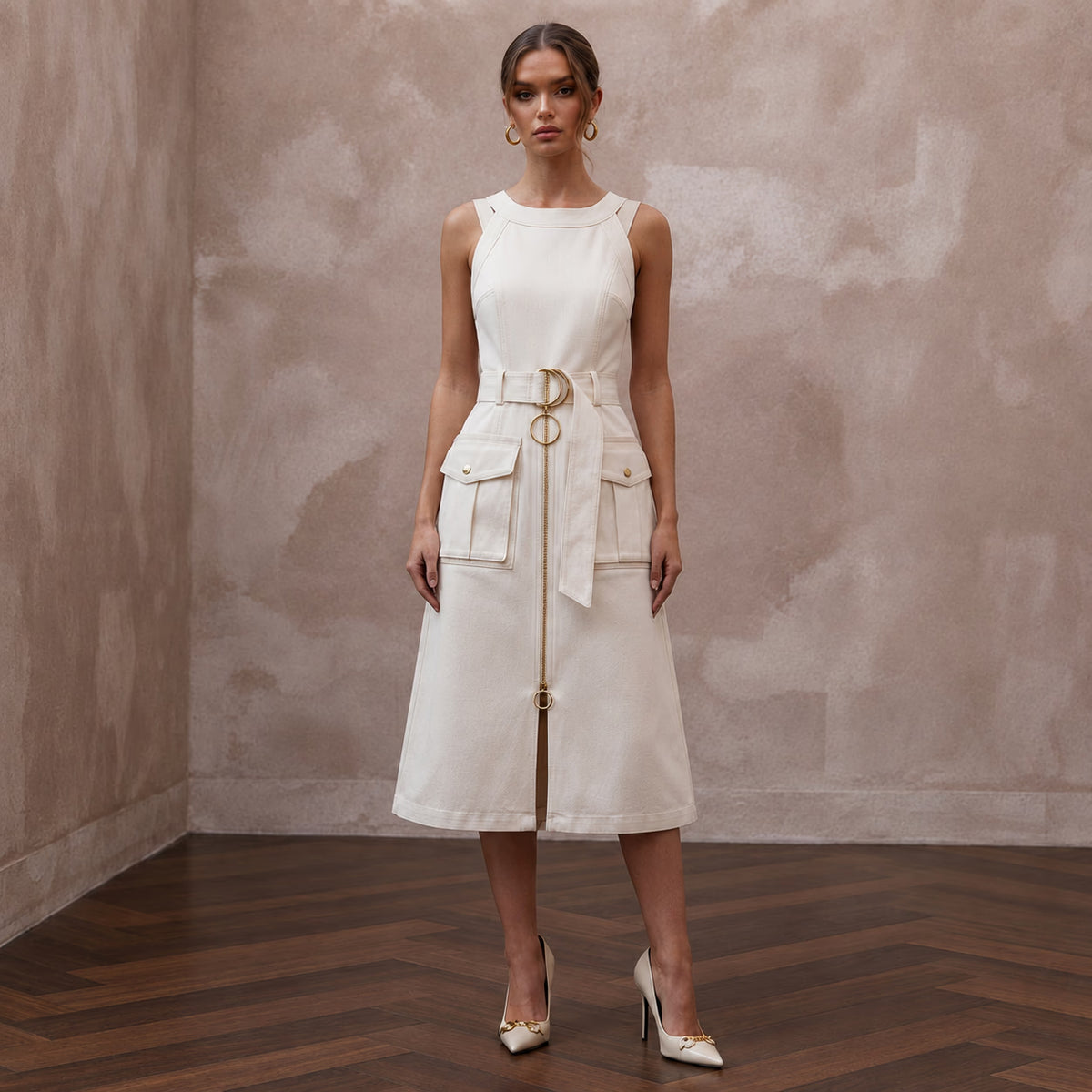 Utilitarian Off - White Cotton Canvas Utility Dress for Post - Wedding - Apparel & Accessories > Clothing > Wedding & Bridal Party Dresses > Wedding Dresses - Mignonette Bridal Main image
