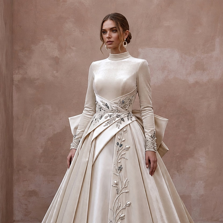 Velvet-Inspired Satin Bridal Gown for a Winter Ceremony