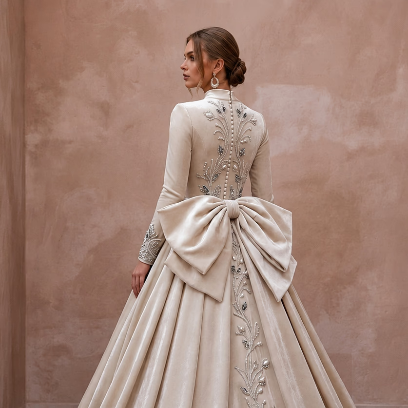 Velvet-Inspired Satin Bridal Gown for a Winter Ceremony