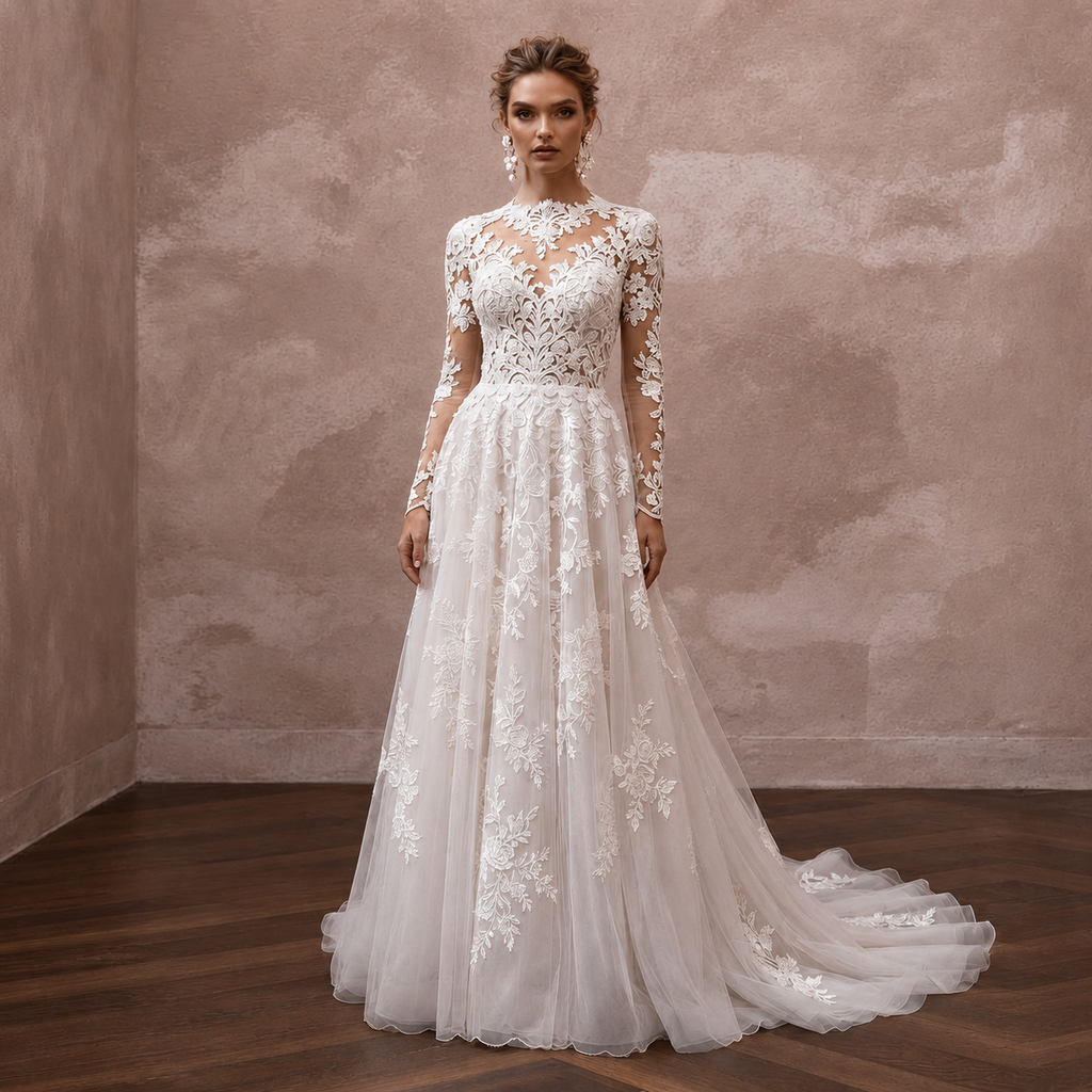 Venetian Lace Wedding Dresses with Intricate Floral Details