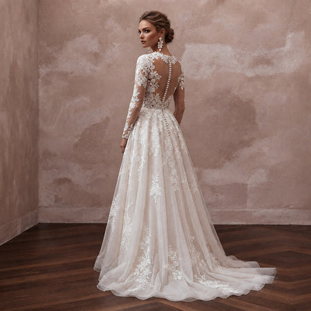 Venetian Lace Wedding Dresses with Intricate Floral Details - Apparel & Accessories > Clothing > Wedding & Bridal Party Dresses > Wedding Dresses - Mignonette Bridal