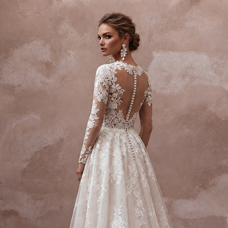 Venetian Lace Wedding Dresses with Intricate Floral Details - Apparel & Accessories > Clothing > Wedding & Bridal Party Dresses > Wedding Dresses - Mignonette Bridal