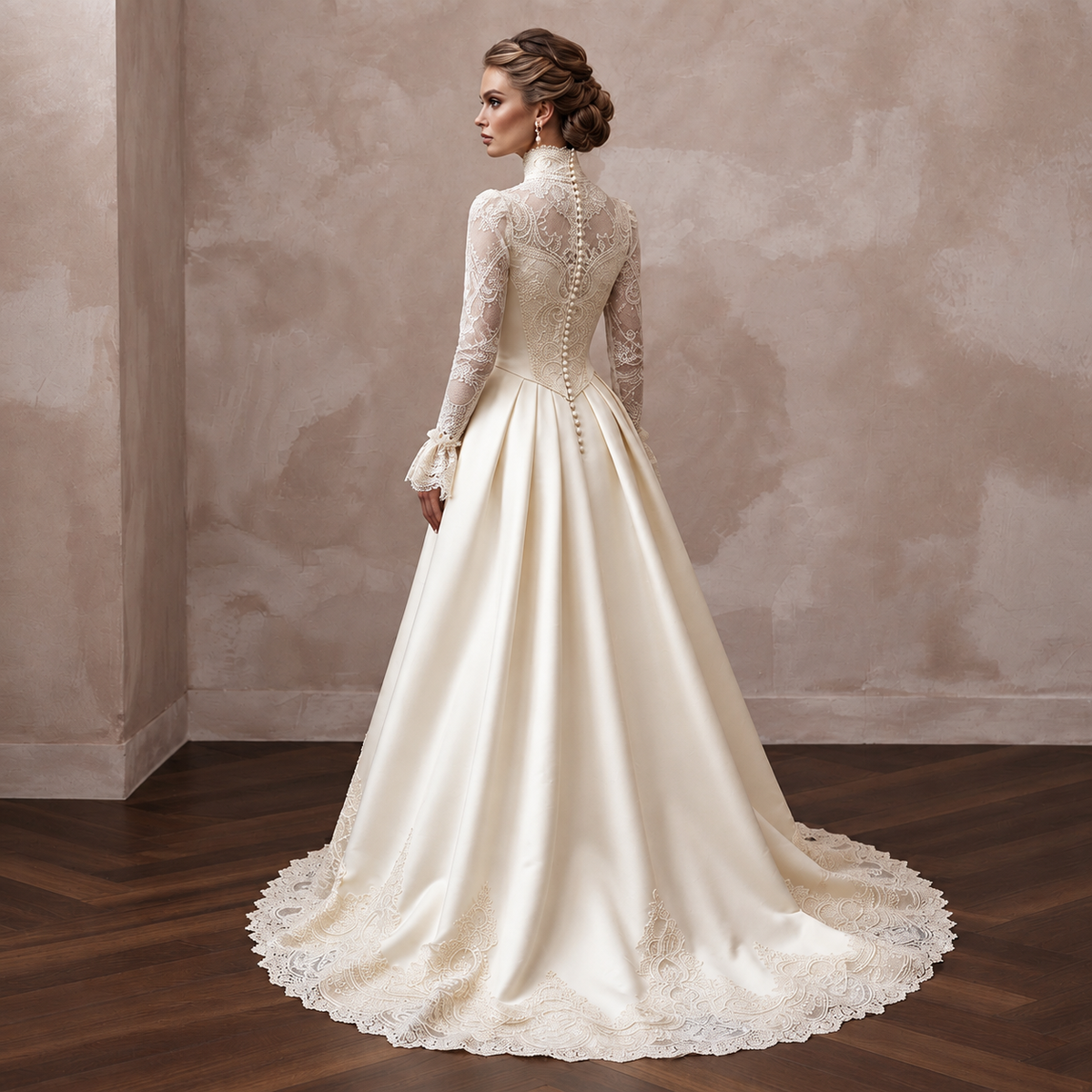 Victorian Inspired Wedding Dress with High Neck and Lace