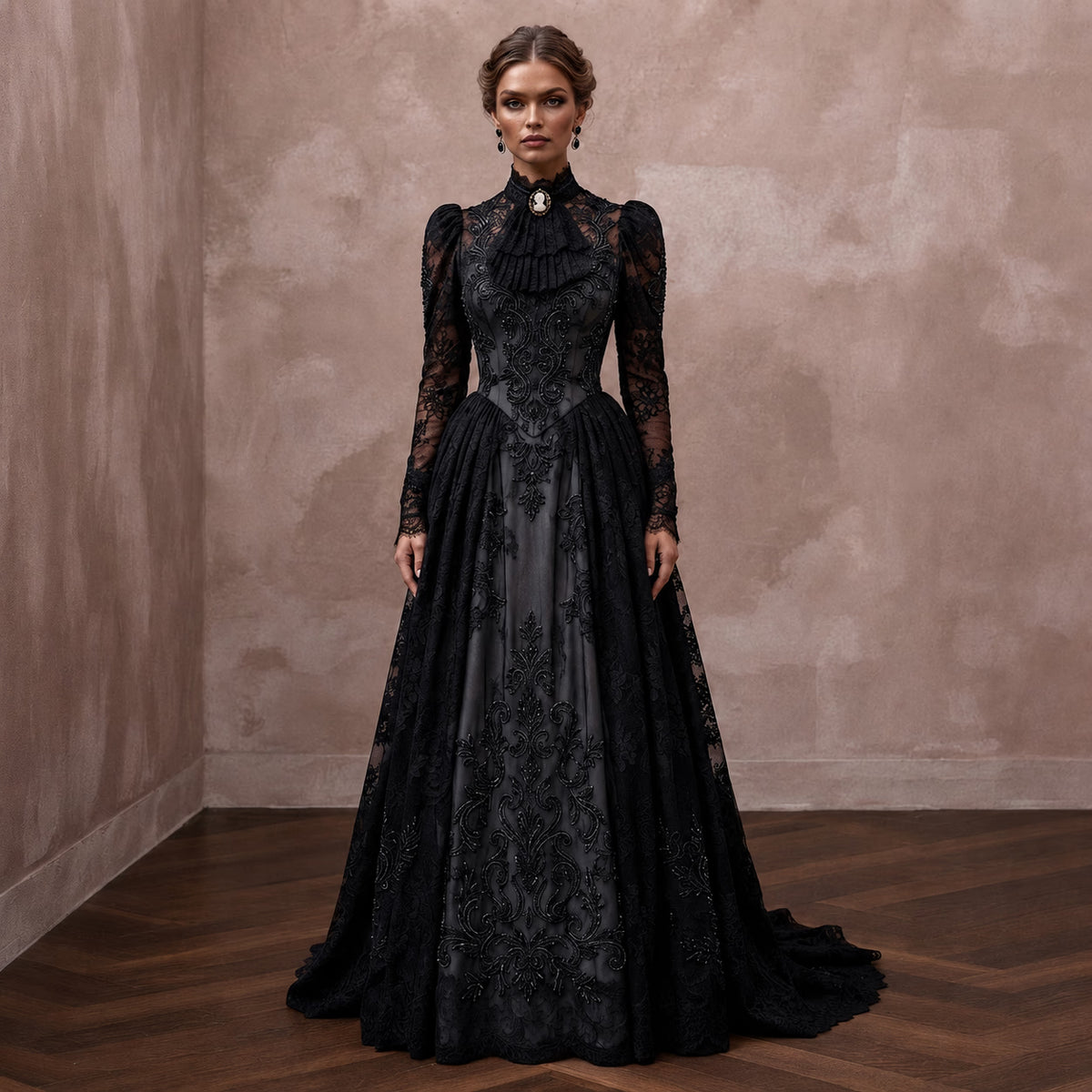 Victorian Mourning - Inspired Black Lace Gown for Alternative Elopement - Apparel & Accessories > Clothing > Wedding & Bridal Party Dresses > Wedding Dresses - Mignonette Bridal