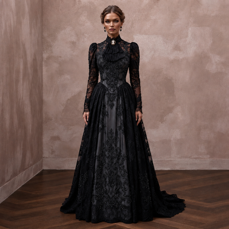 Victorian Mourning-Inspired Black Lace Gown for Alternative Elopement